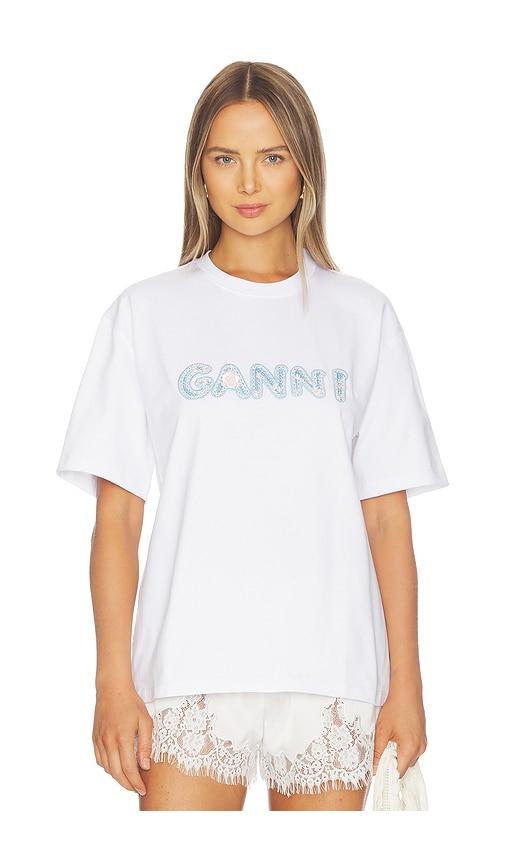 ganni heavy cotton jersey relaxed fit t-shirt in white.