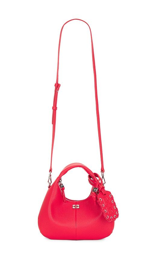 ganni hobo mini grained bag in red.