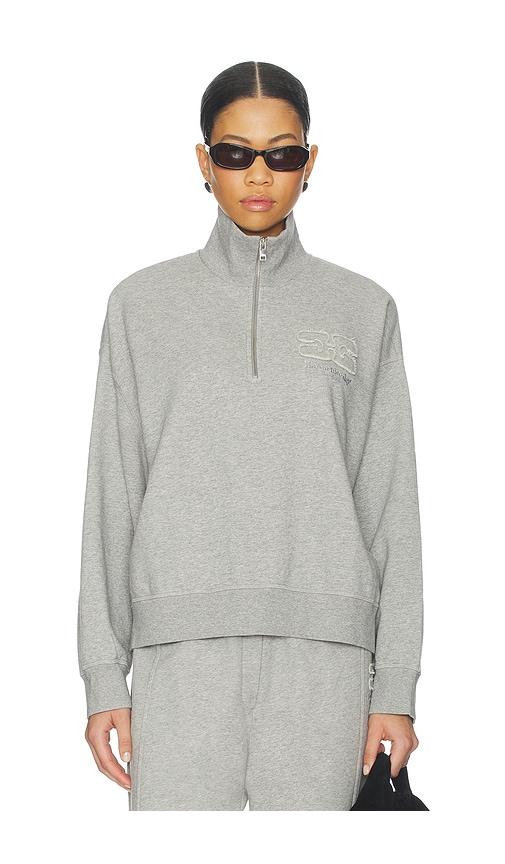 ganni isoli half zip sweater in light grey.
