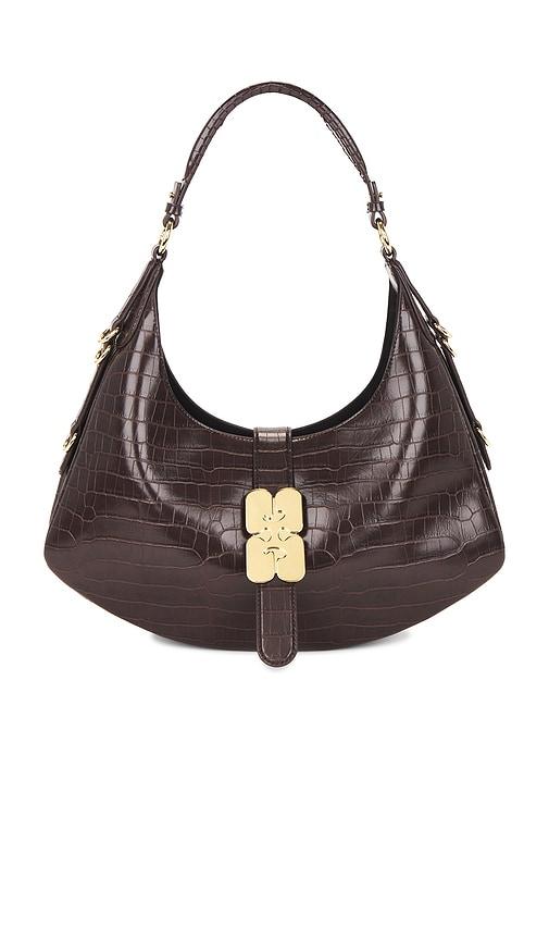 ganni kat small croc bag in chocolate.
