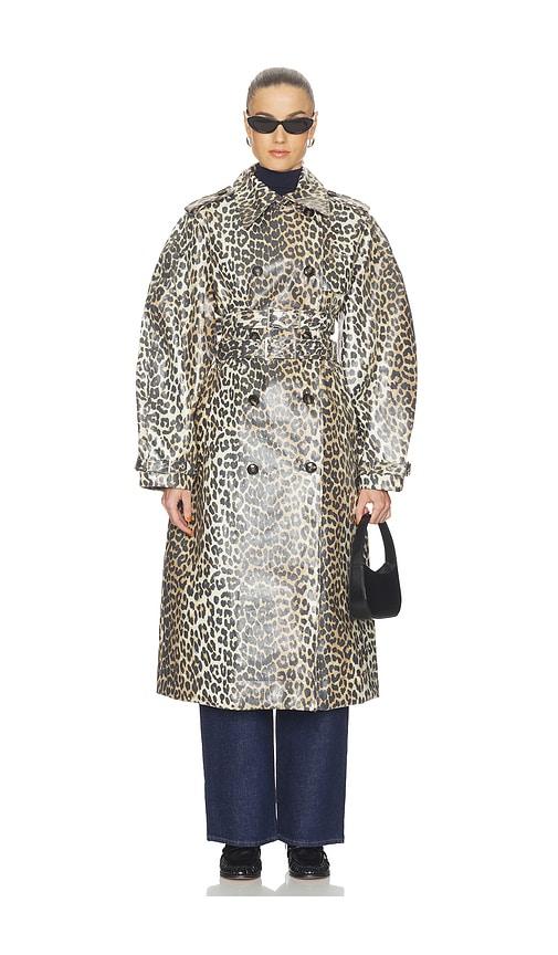 ganni laminated canvas trenchcoat in brown.