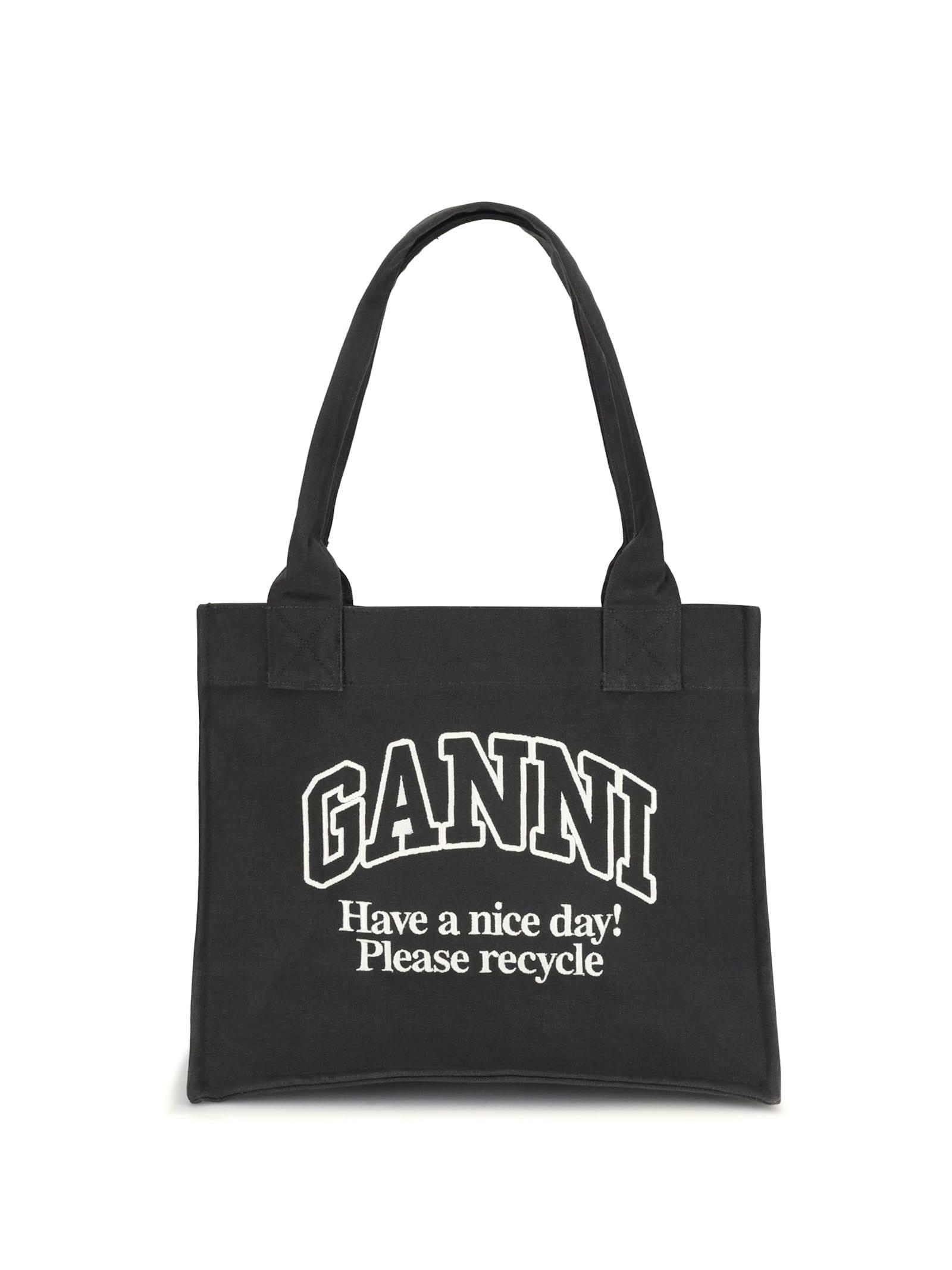 ganni large easy shopper contrasted logo pocke