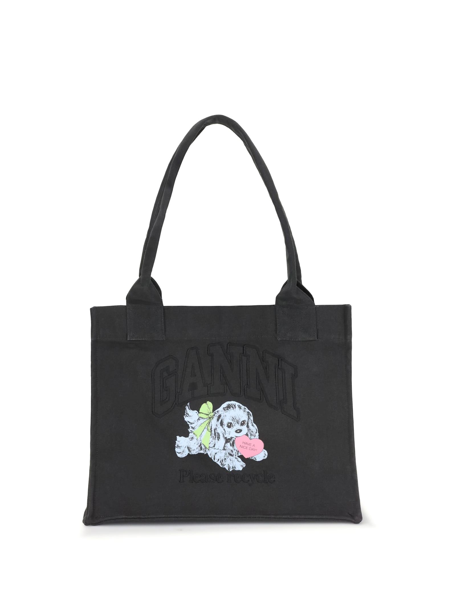 ganni large easy shopper pocket dog print
