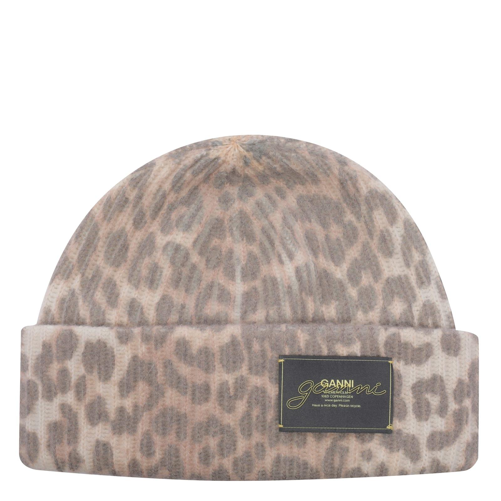 ganni leopard hat
