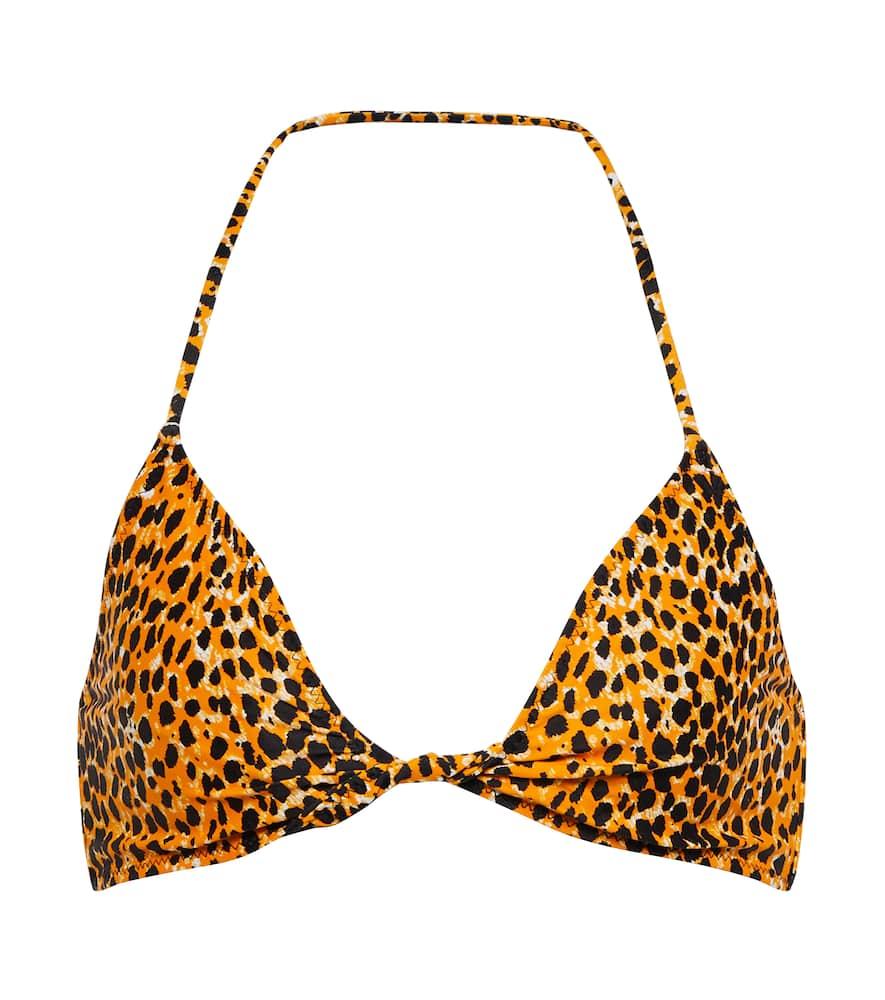 ganni leopard print halterneck bikini top