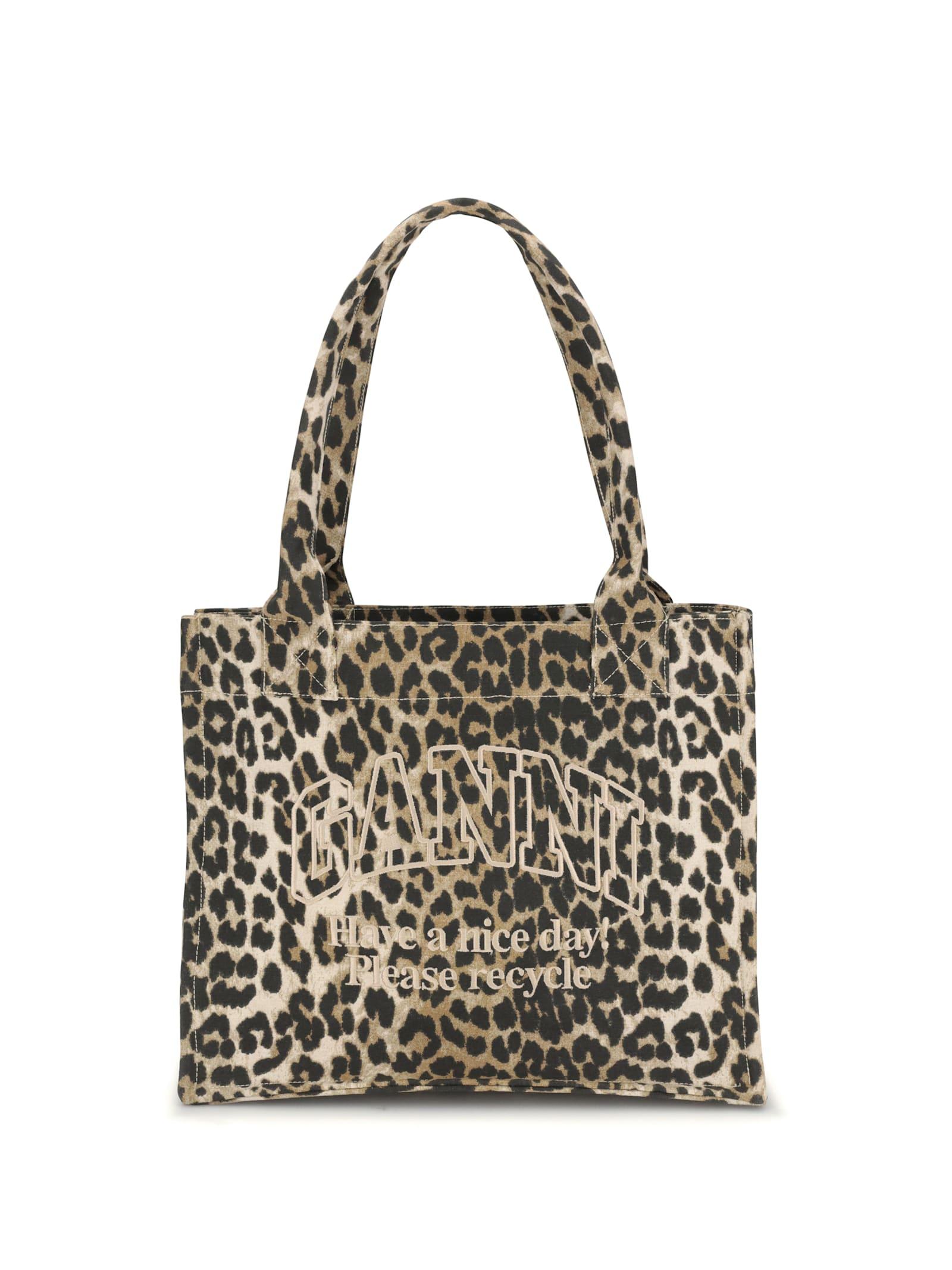 ganni leopard print tote bag