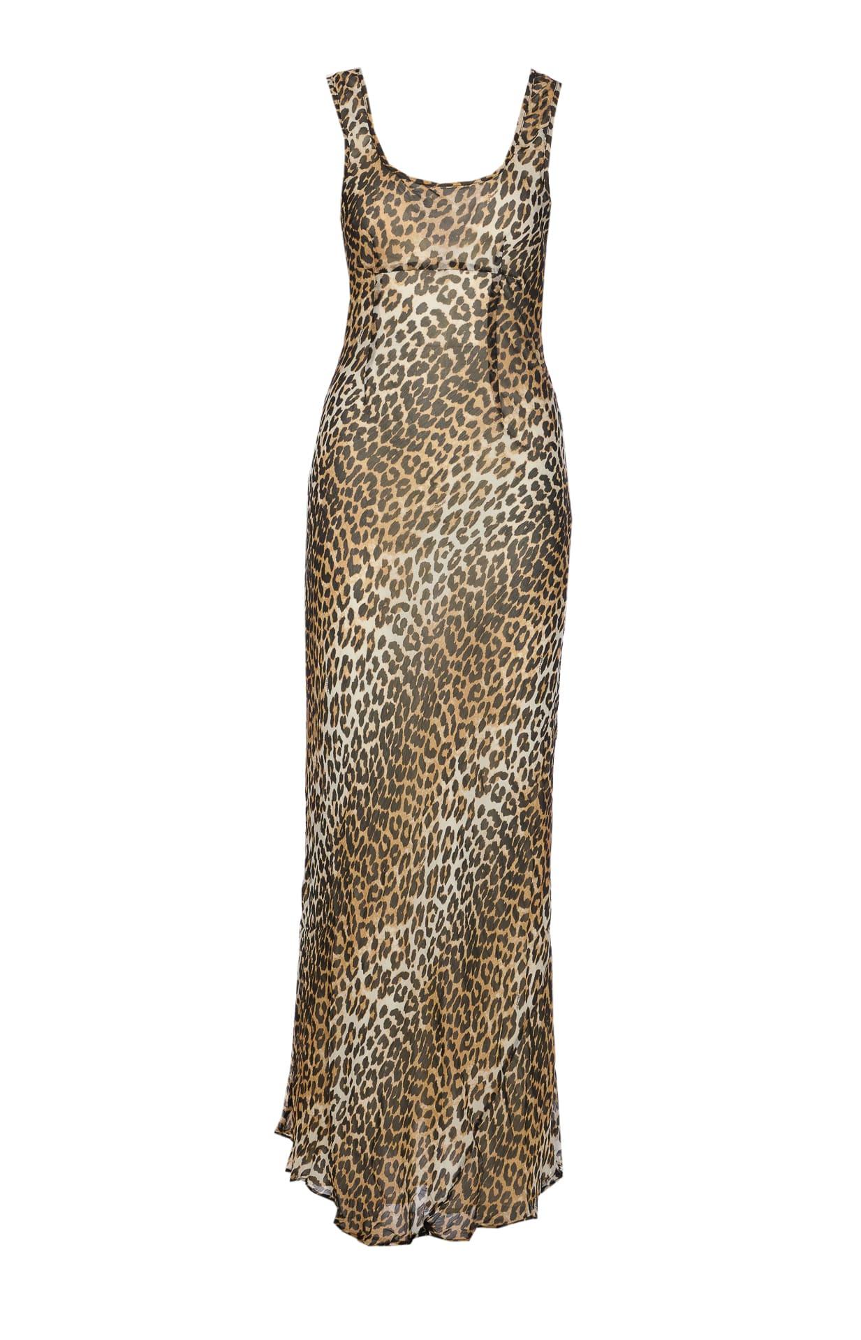 ganni leopard print viscose long dress