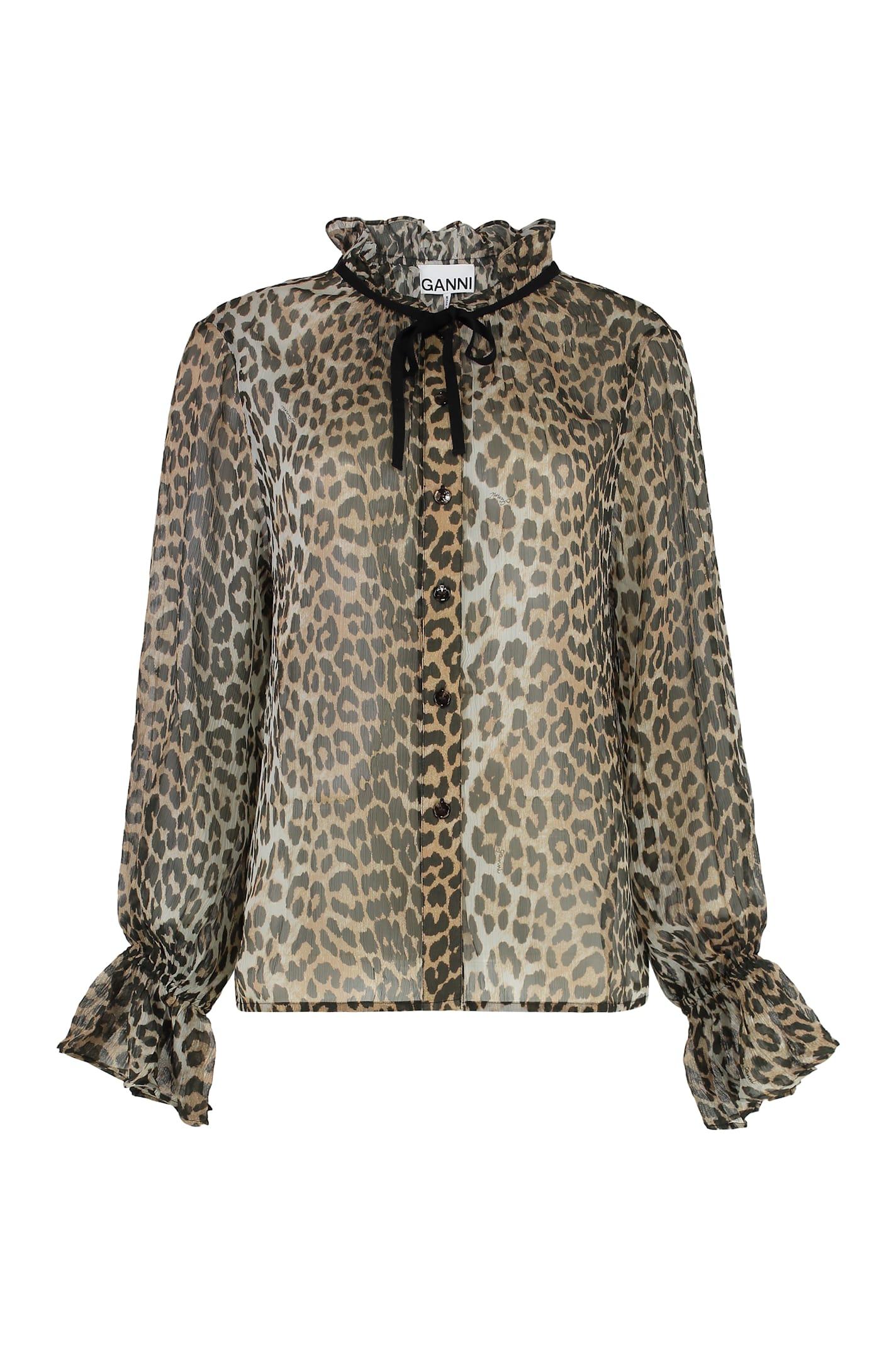 ganni leopard print viscose shirt