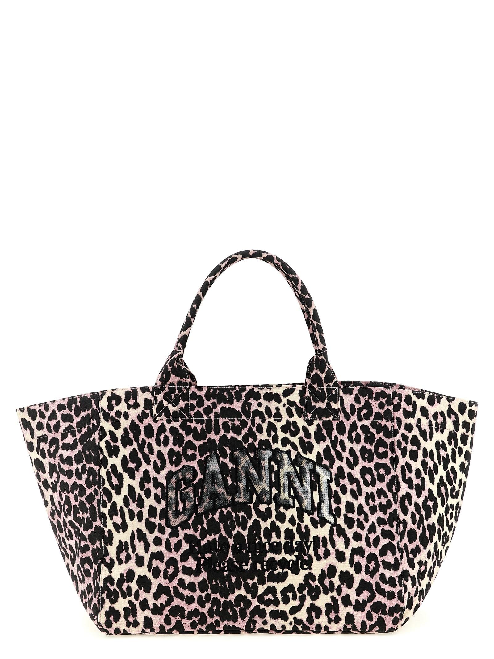 ganni leopard sequin xxl tote shopping bag