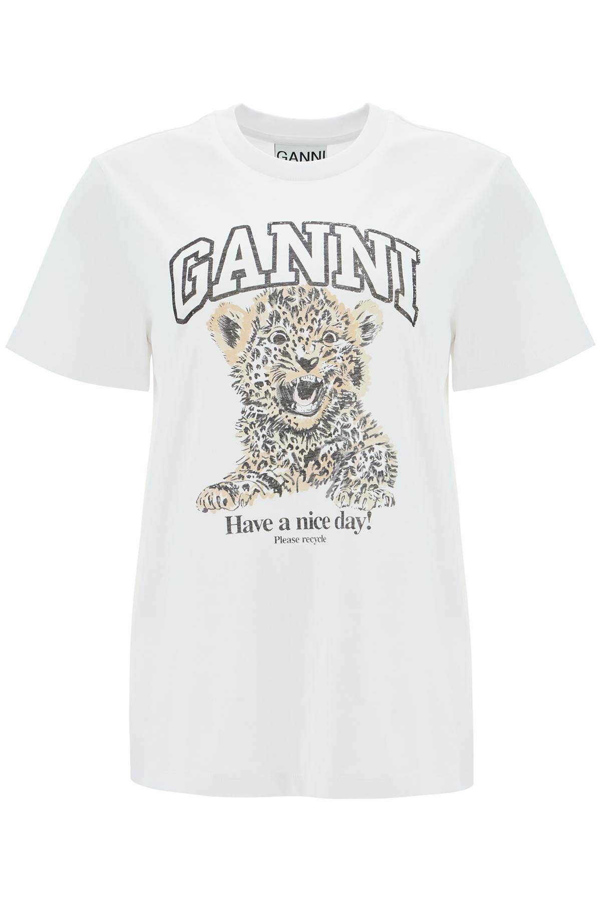 ganni leopard white cotton t-shirt