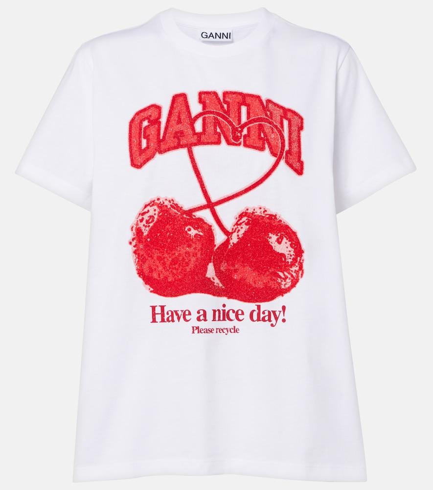 ganni logo embellished cotton jersey t