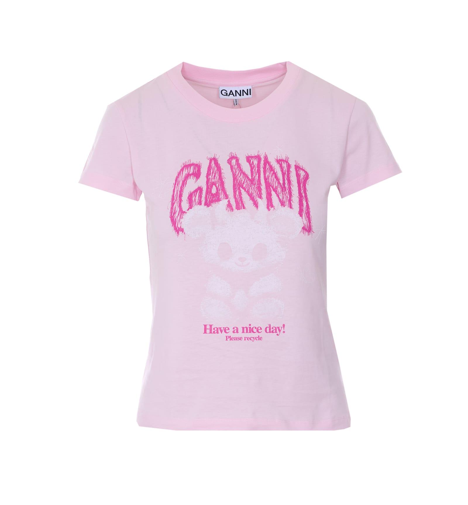ganni logo t-shirt with bear print