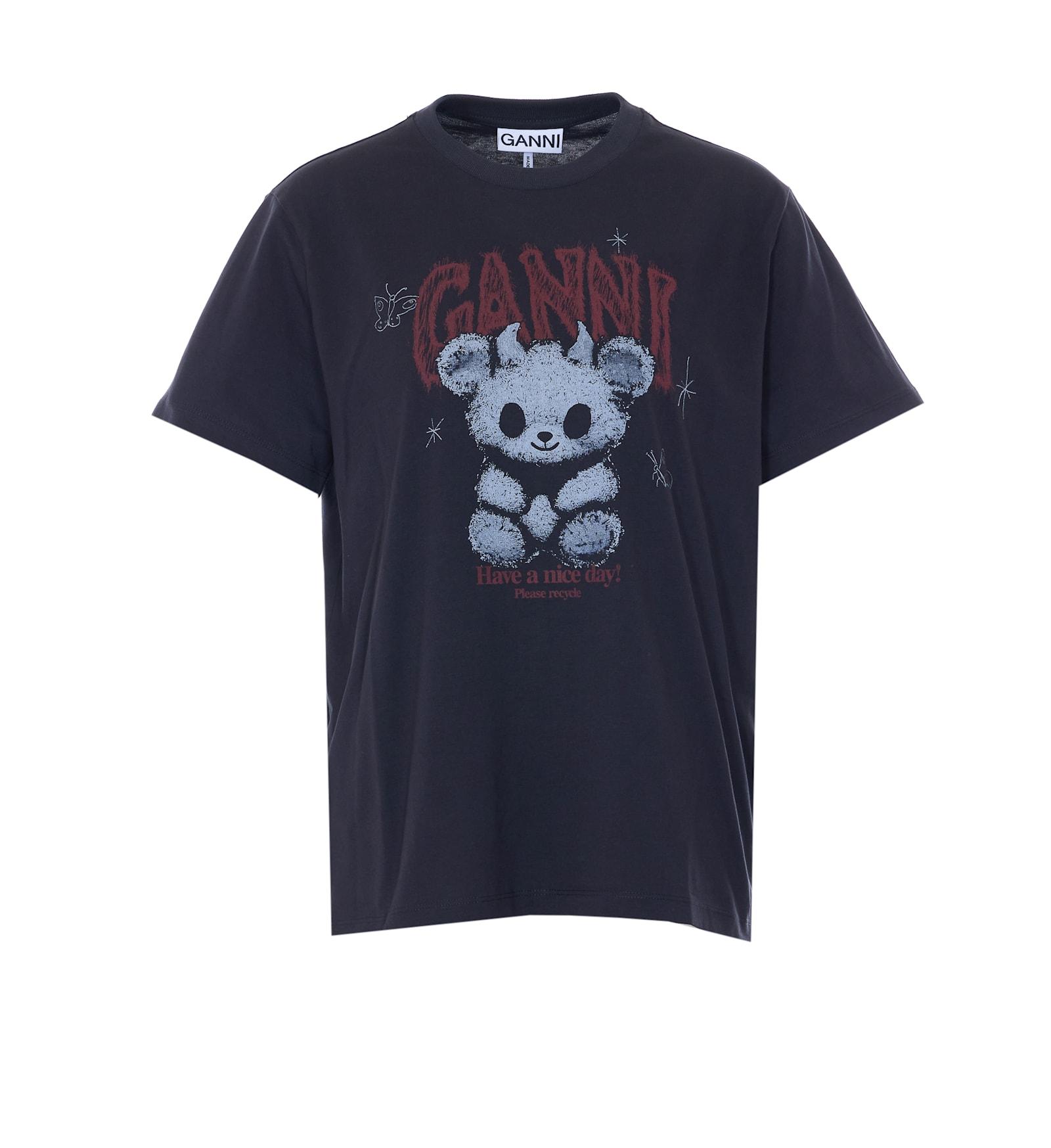 ganni logo t-shirt with bear print