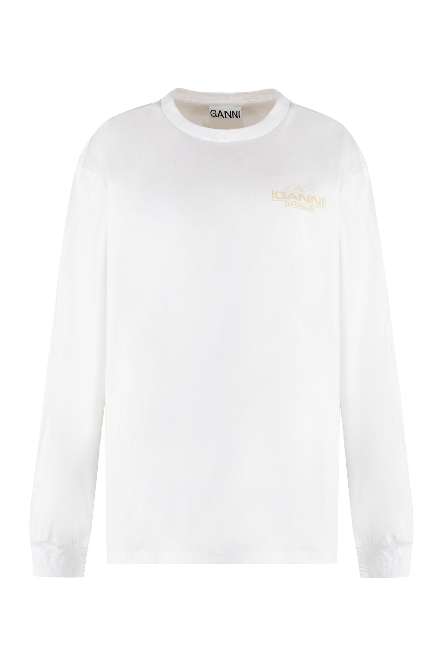 ganni long sleeve cotton t-shirt