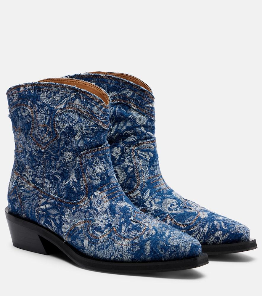 ganni low shaft embroidered jacquard cowboy boots