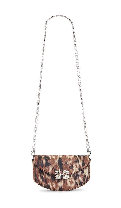 ganni lulu wallet on chain taffeta bag in brown.