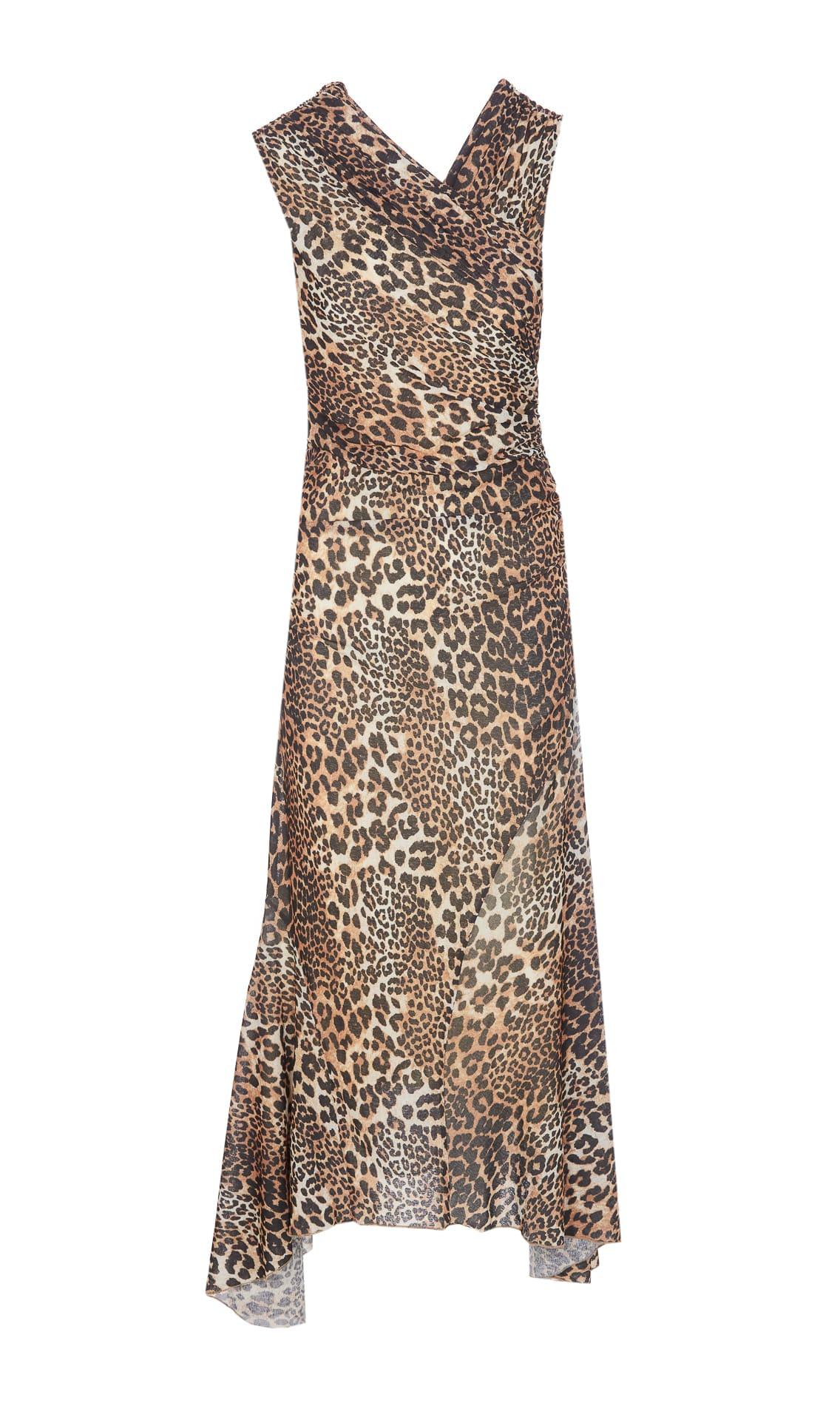ganni marl mesh leopard dress