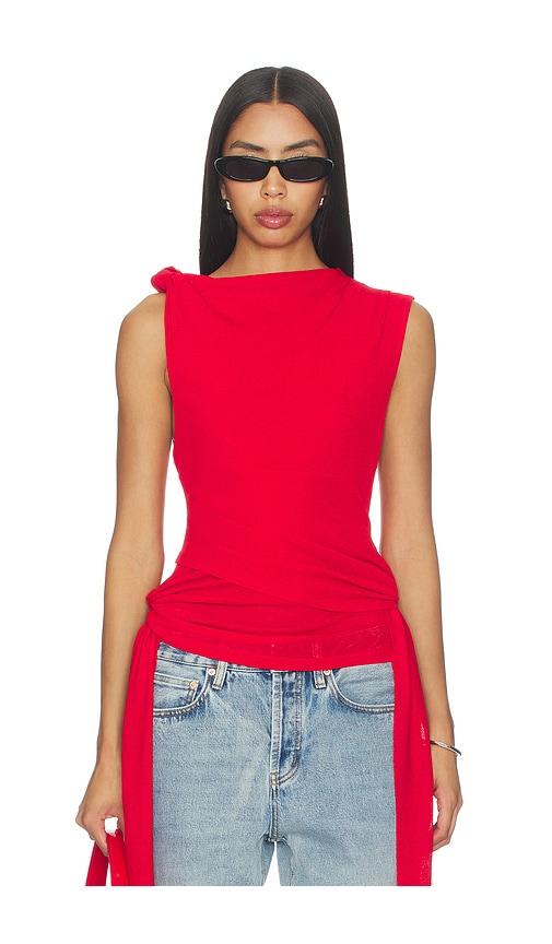 ganni marl mesh tie knot tank top in red.