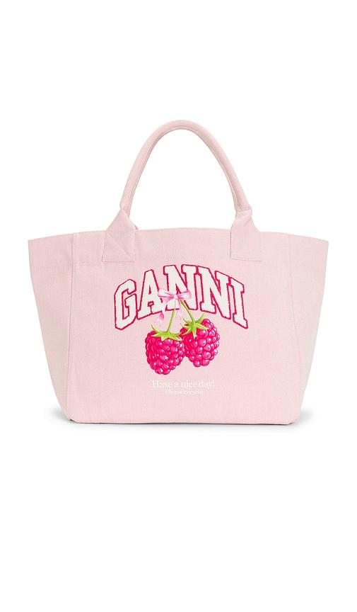 ganni medium trapeze shopper bag raspberry in white.