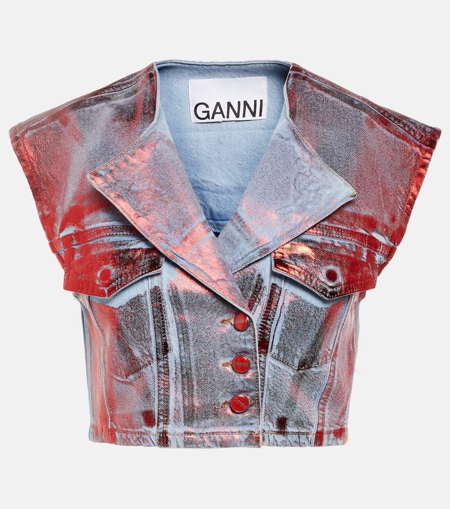 ganni metallic denim vest
