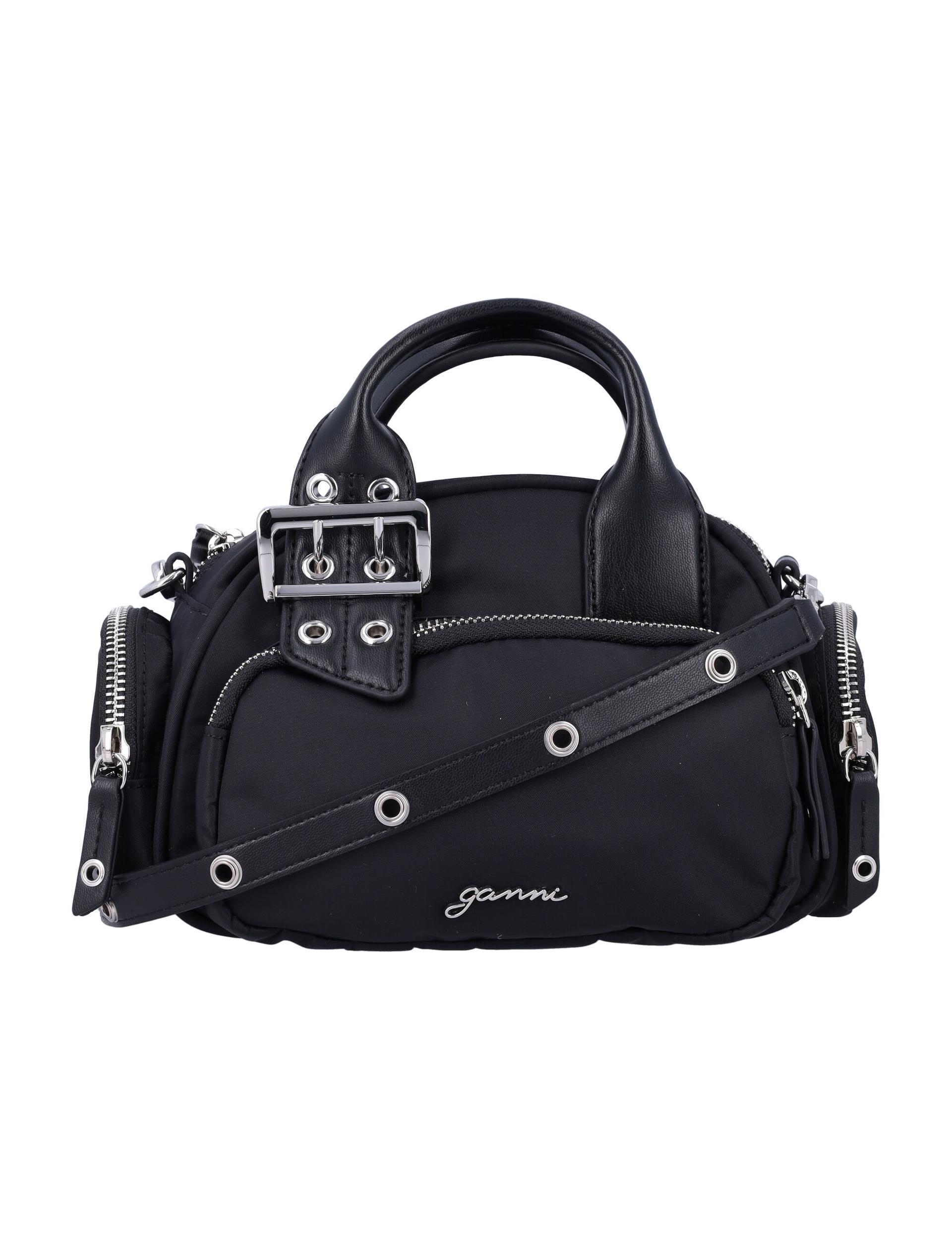 ganni mini polochon bag black recycled nylon shoulder - women