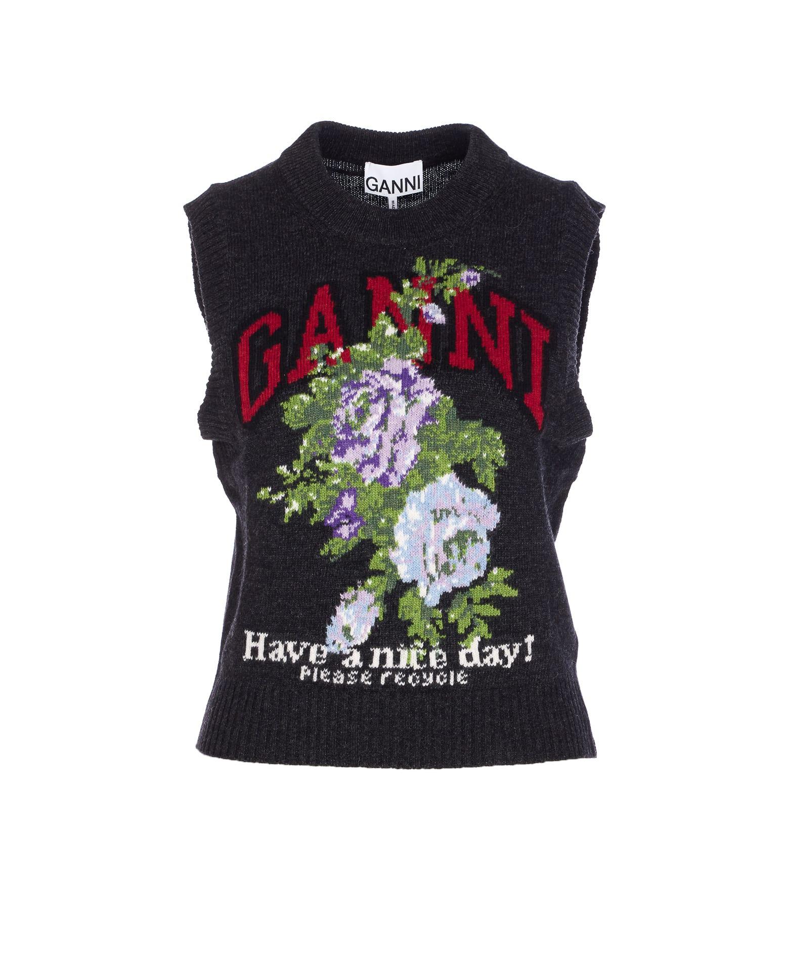 ganni mix flowers graphic vest