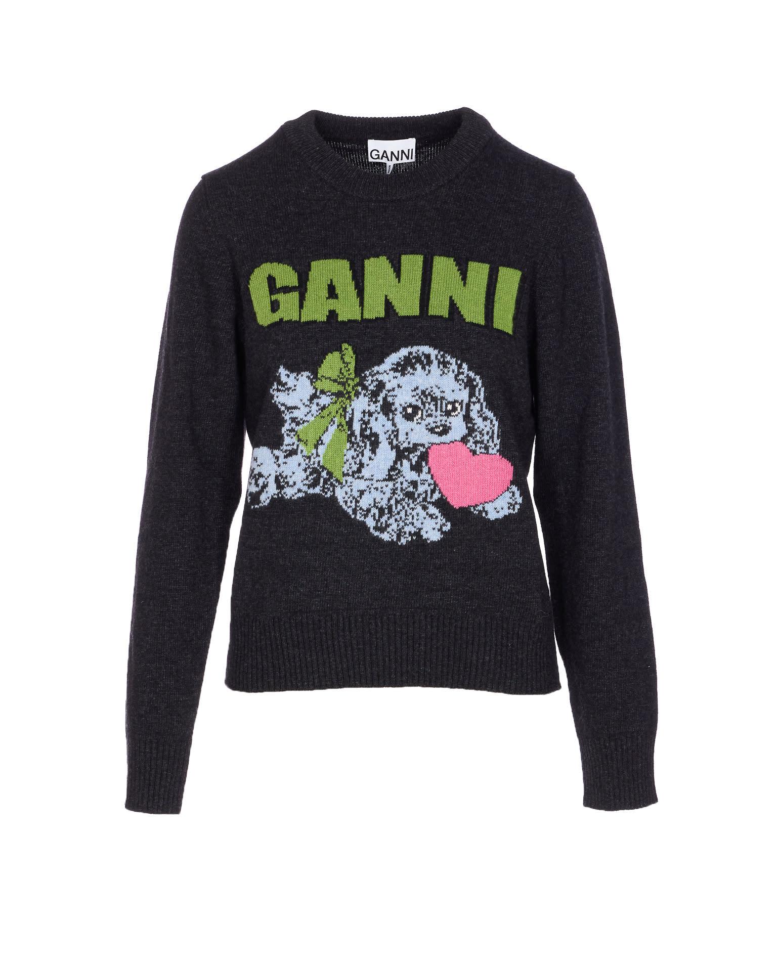 ganni mix puppy love graphic sweater