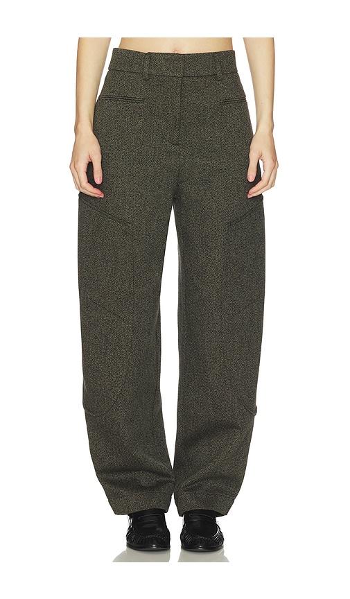 ganni mouline suiting curved pant in green.