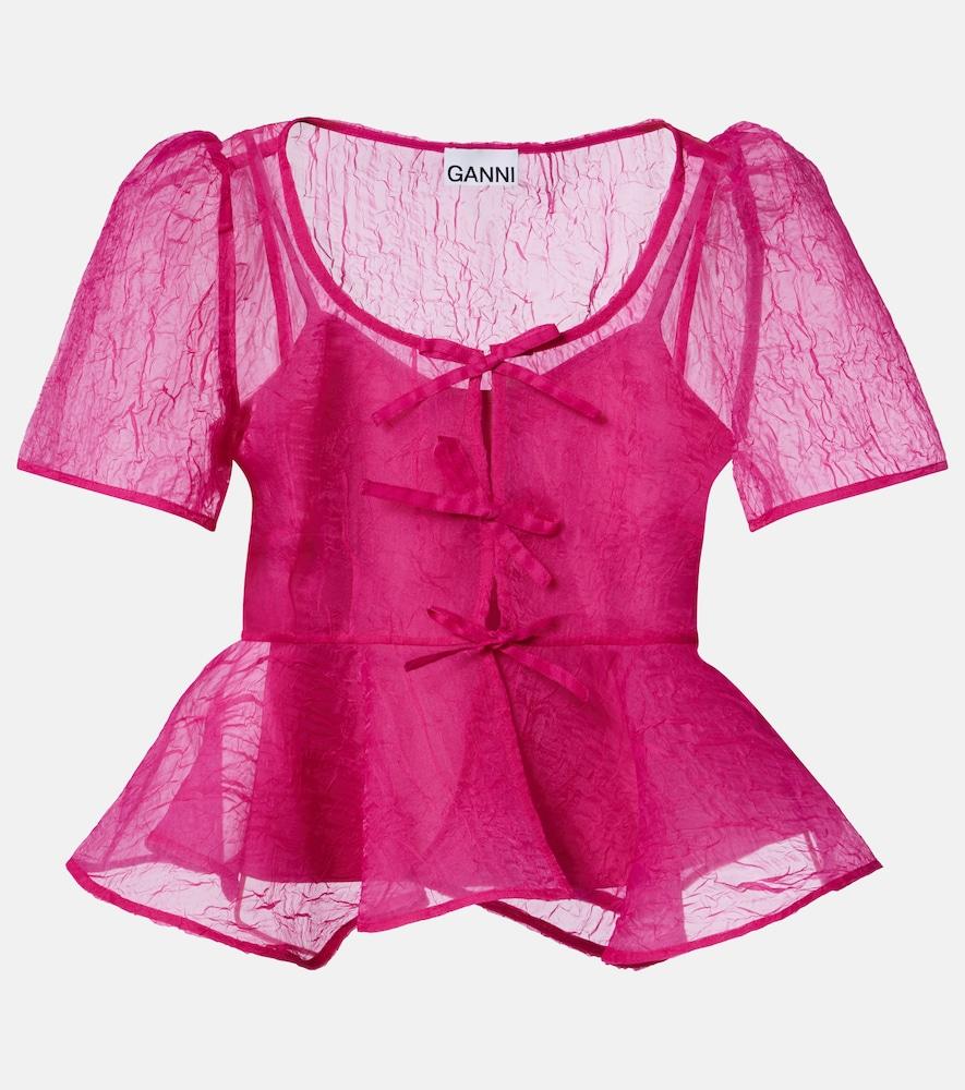 ganni organza peplum top