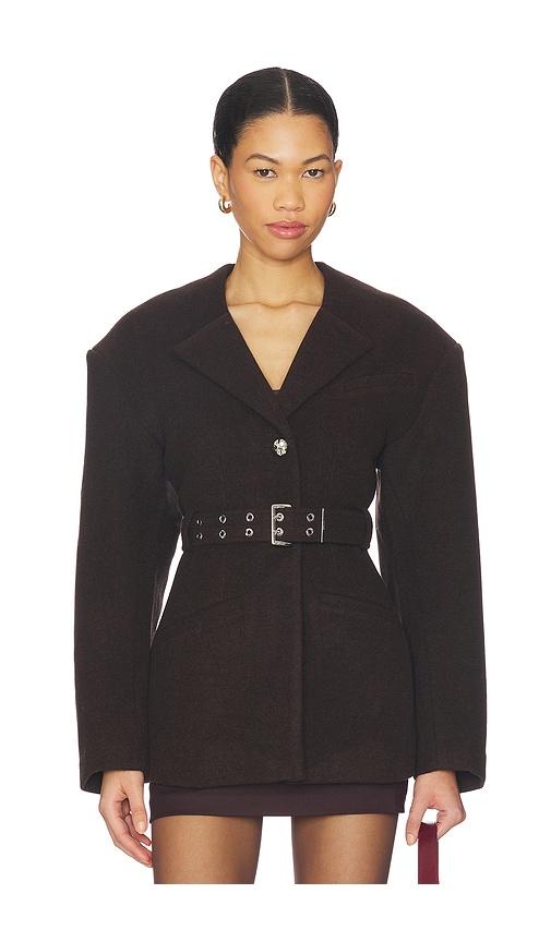 ganni peacot wool fitted jacket in black.