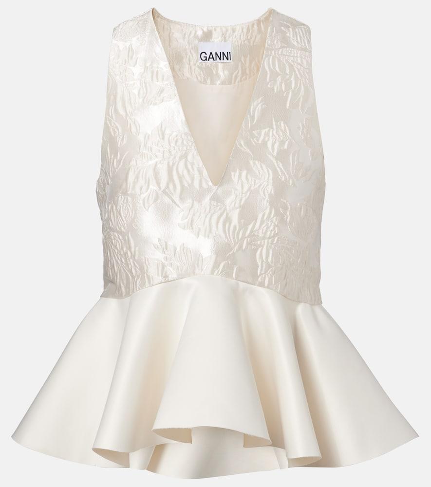 ganni peplum satin cloqué top