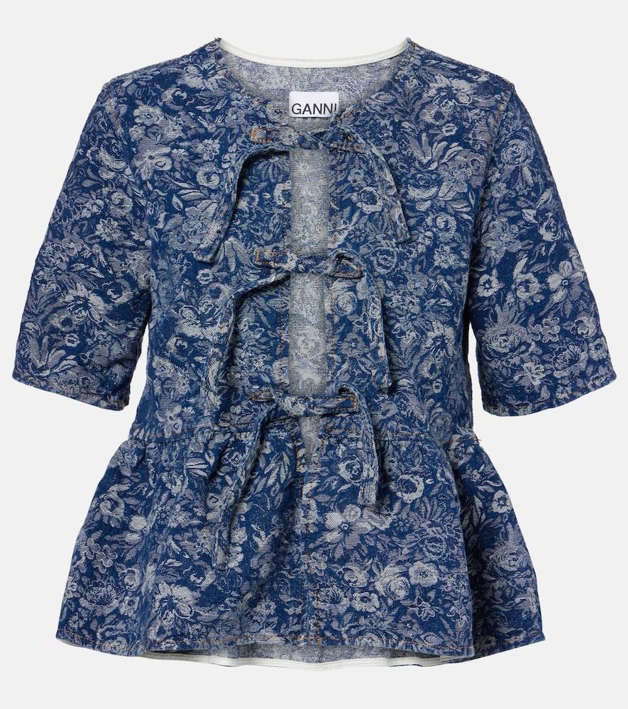 ganni peplum tapestry cotton blouse