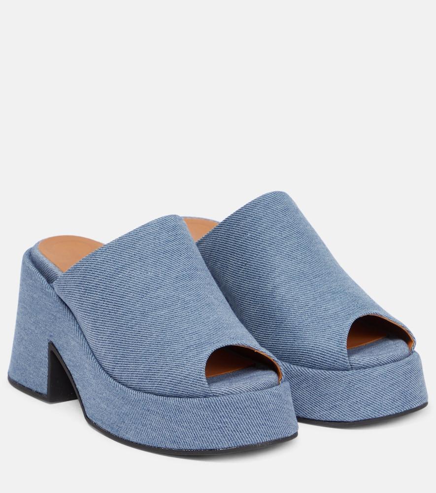 ganni platform denim mules