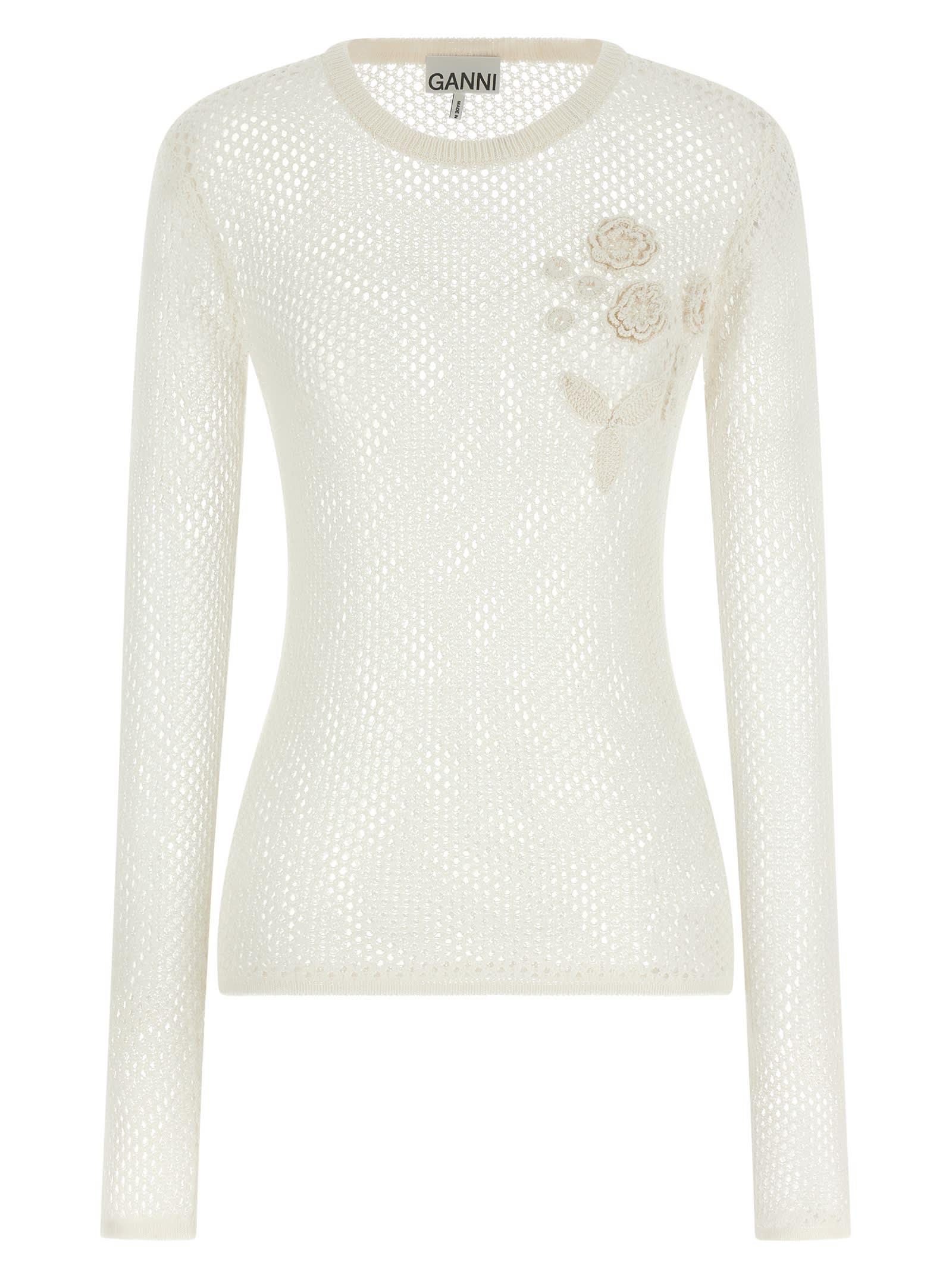 ganni pointelle cotton sweater