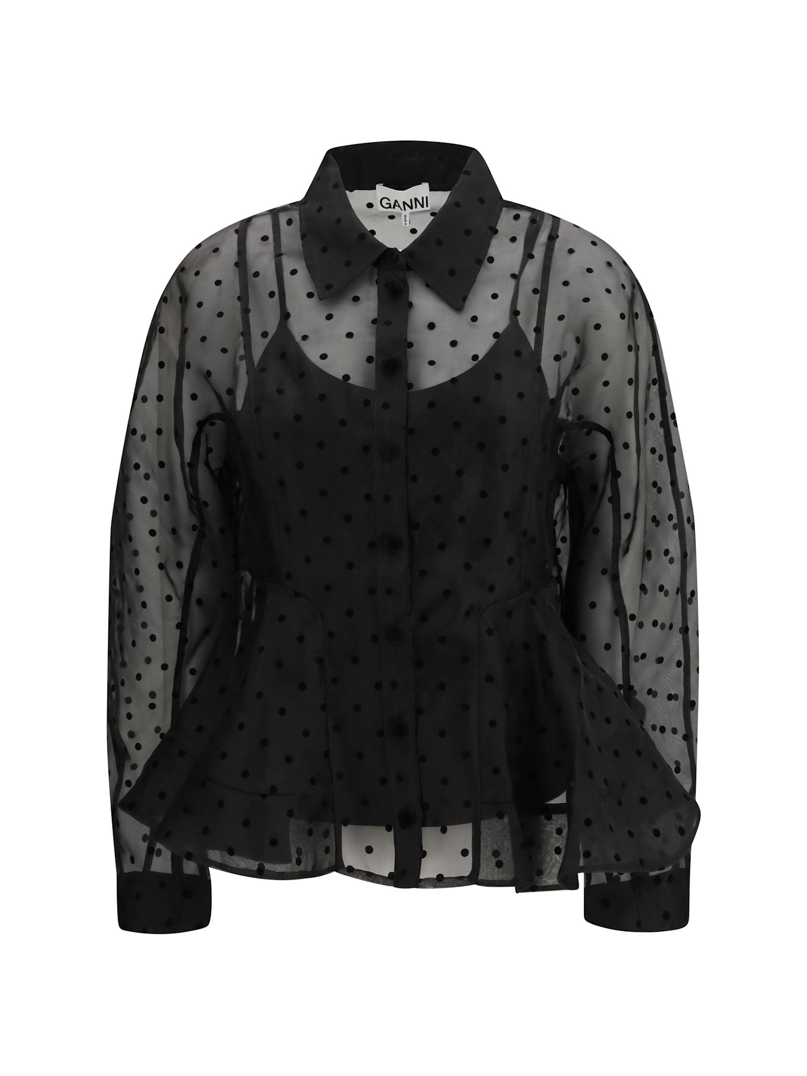 ganni polka dot organza shirt