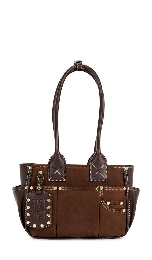ganni posy small recycled suede bag in brown.
