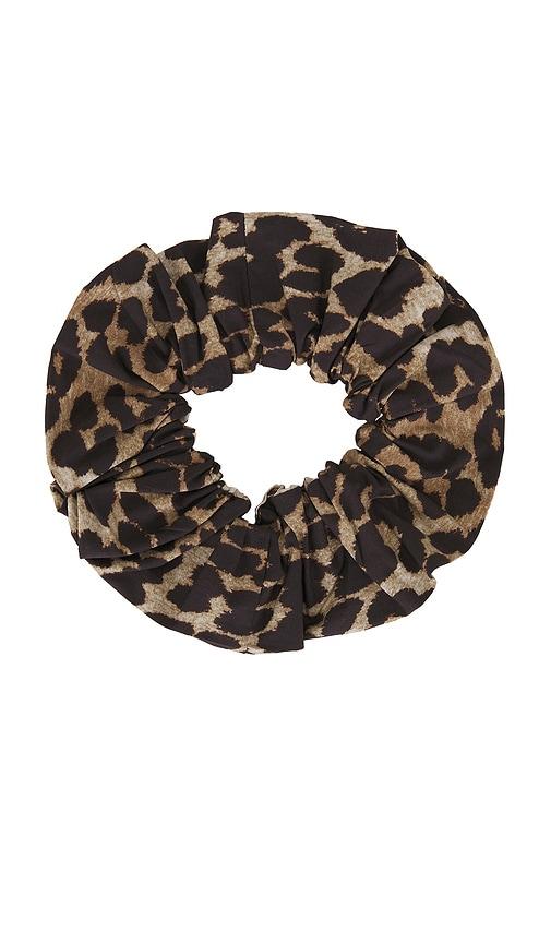 ganni printed cotton scrunchie in brown.