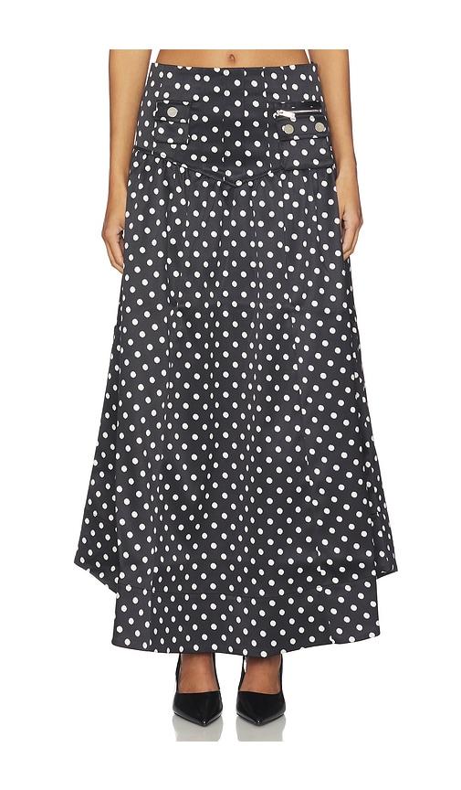 ganni printed double satin corset skirt in black,white.