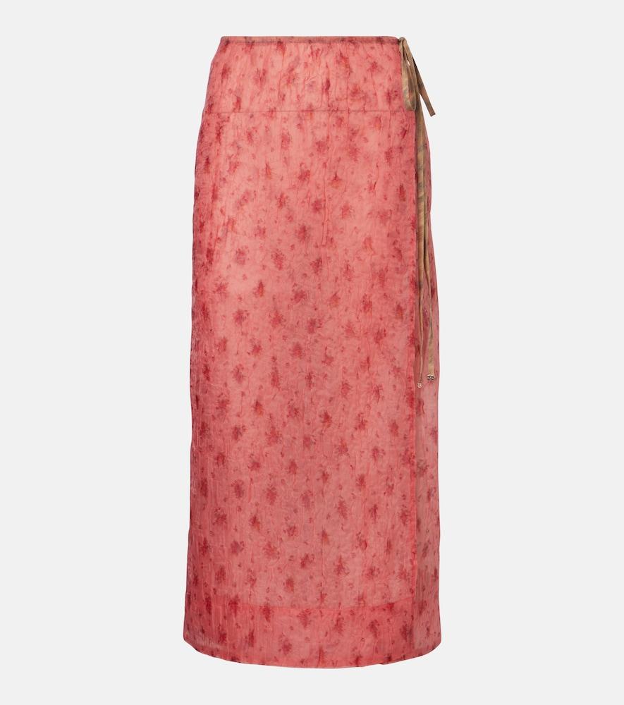 ganni printed organza wrap skirt