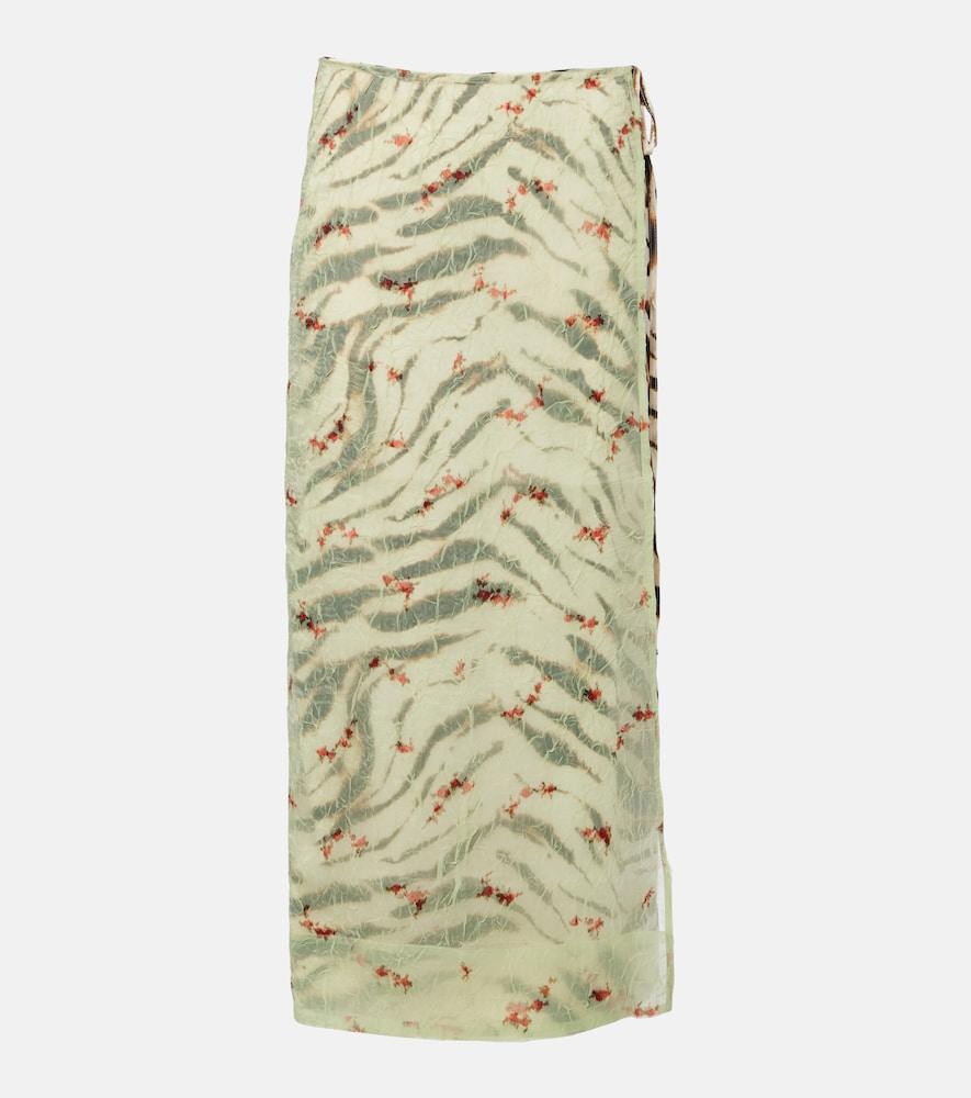 ganni printed organza wrap skirt