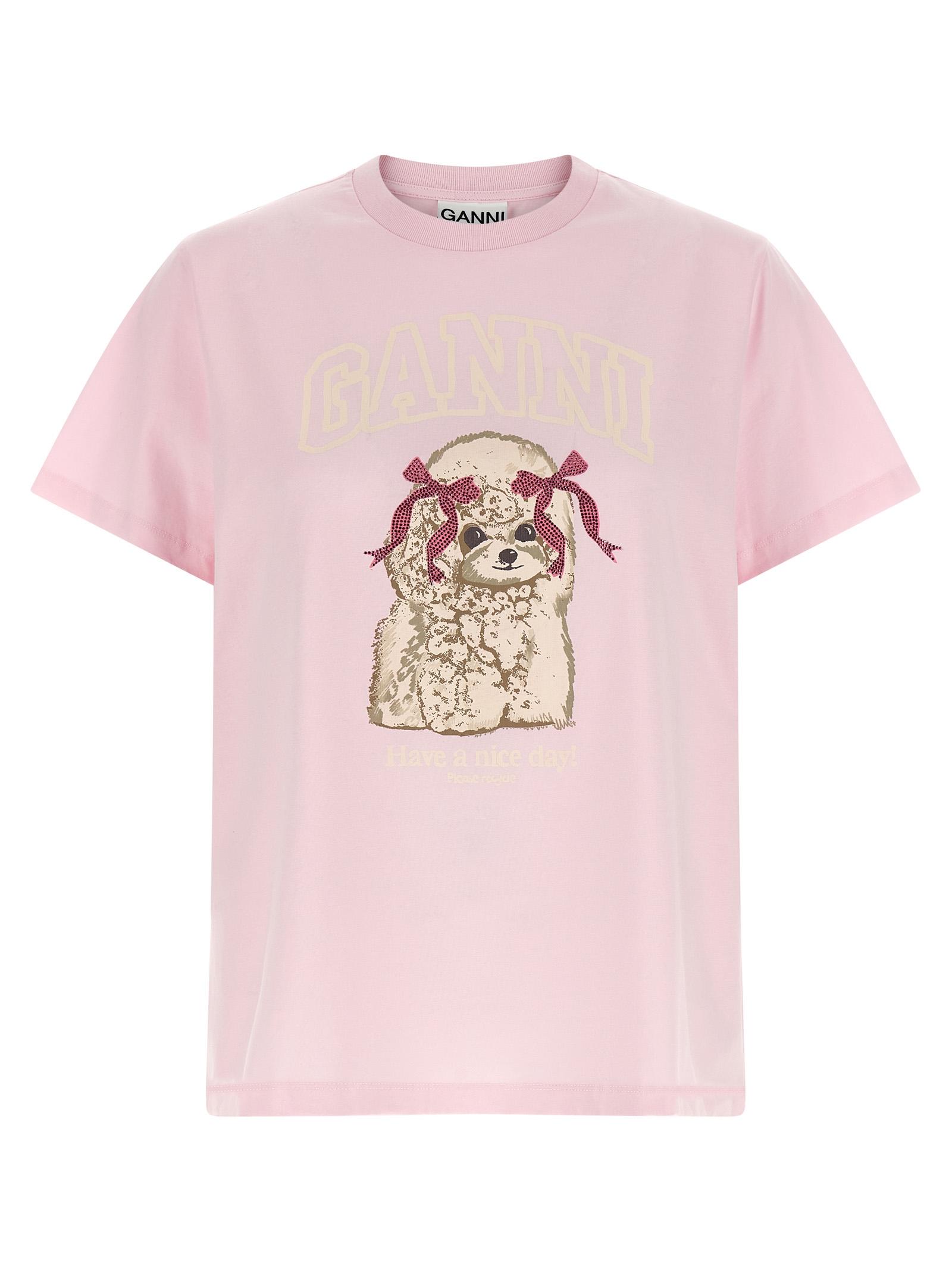 ganni printed t-shirt pink organic cotton - women