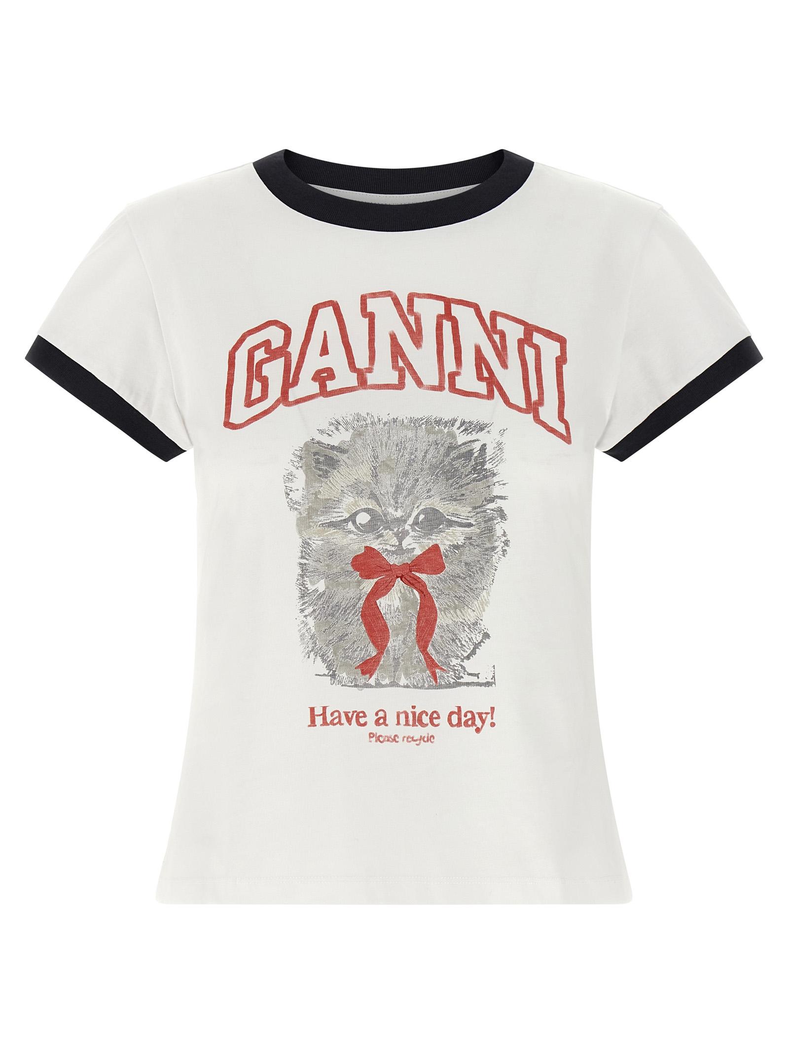 ganni printed t-shirt white organic cotton - women