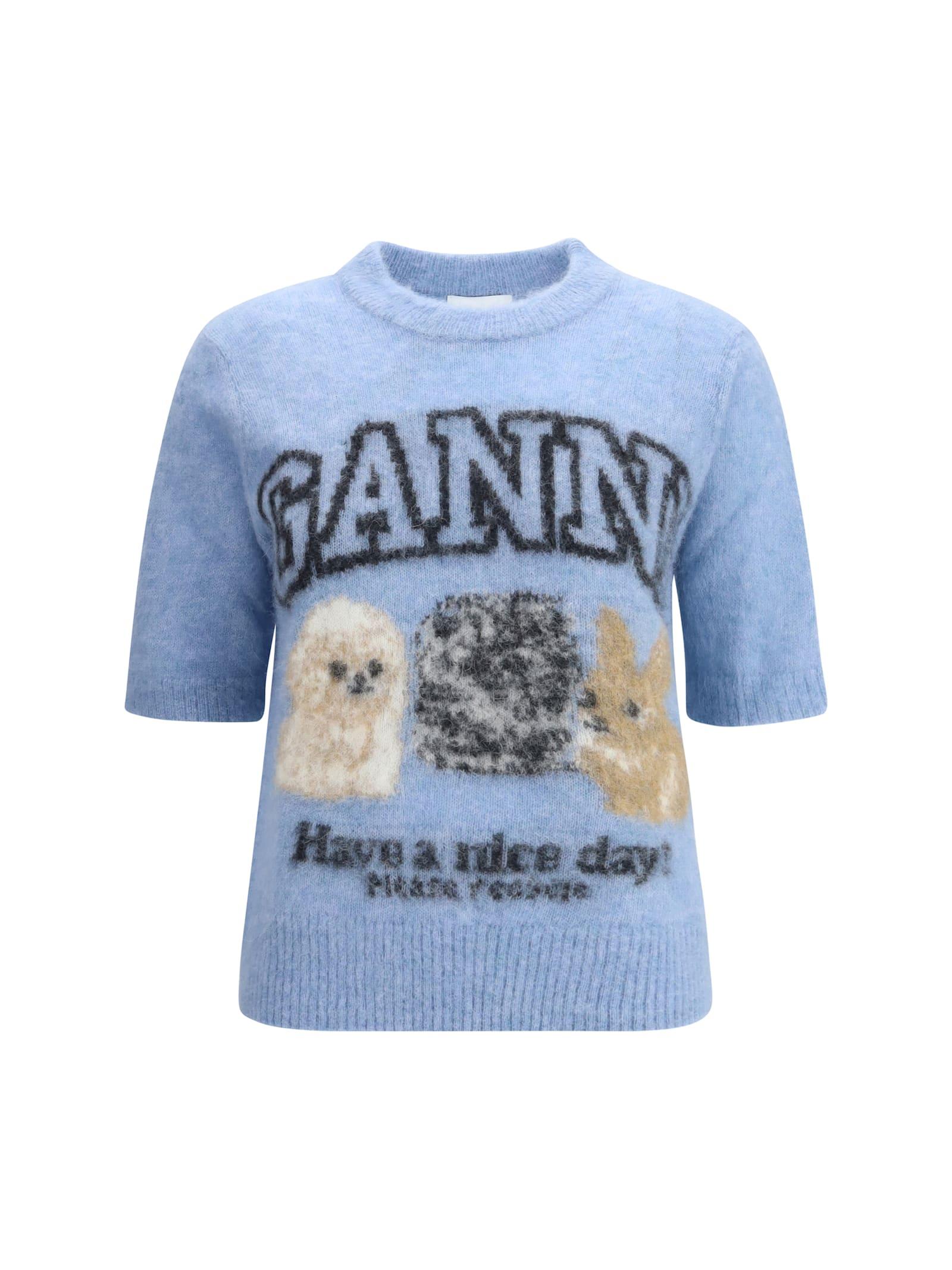 ganni puppies short sleeve sweater