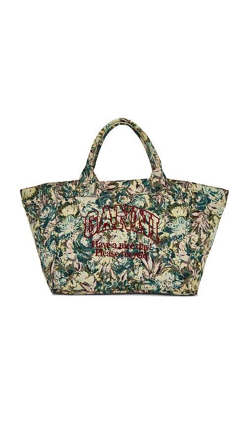 ganni reversible shopper xxl print tote bag in green.