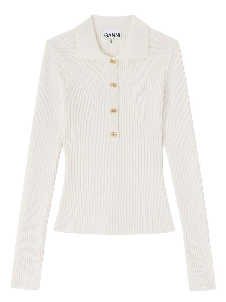 ganni ribbed polo shirt