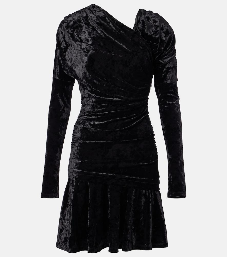 ganni ruched asymmetric velvet minidress