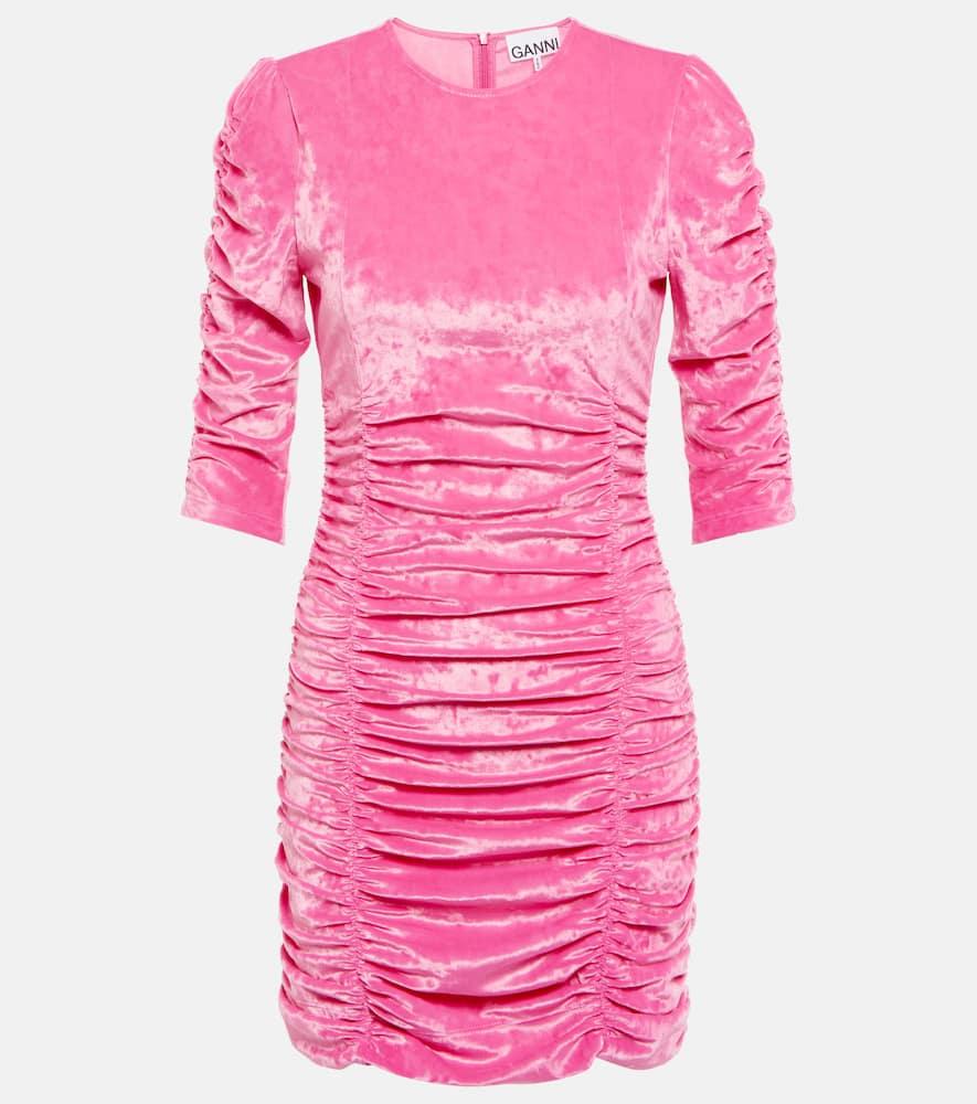 ganni ruched velvet minidress