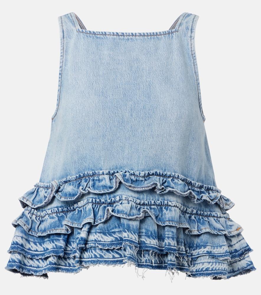 ganni ruffled denim top