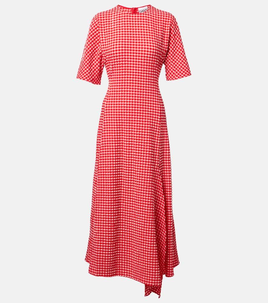 ganni seersucker midi dress