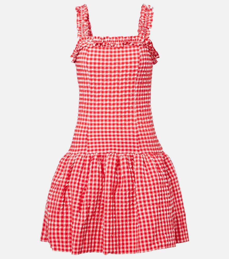 ganni seersucker ruffled minidress